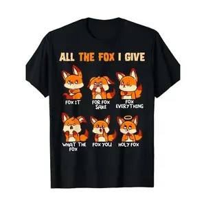 Men's "All the Fox I Give" Funny Graphic T-Shirt - 100% Cotton, Casual Crew Neck, Short Sleeve, Machine Washable, Double Print - Sassy & Serene Red Illustrations Mens Streetwear Top Black Shortsleeve