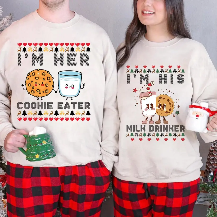 Funny matching Christmas sweaters  for couples - perfect holiday sweatshirts for Christmas parties, cozy gifts, and festive couple outfits.