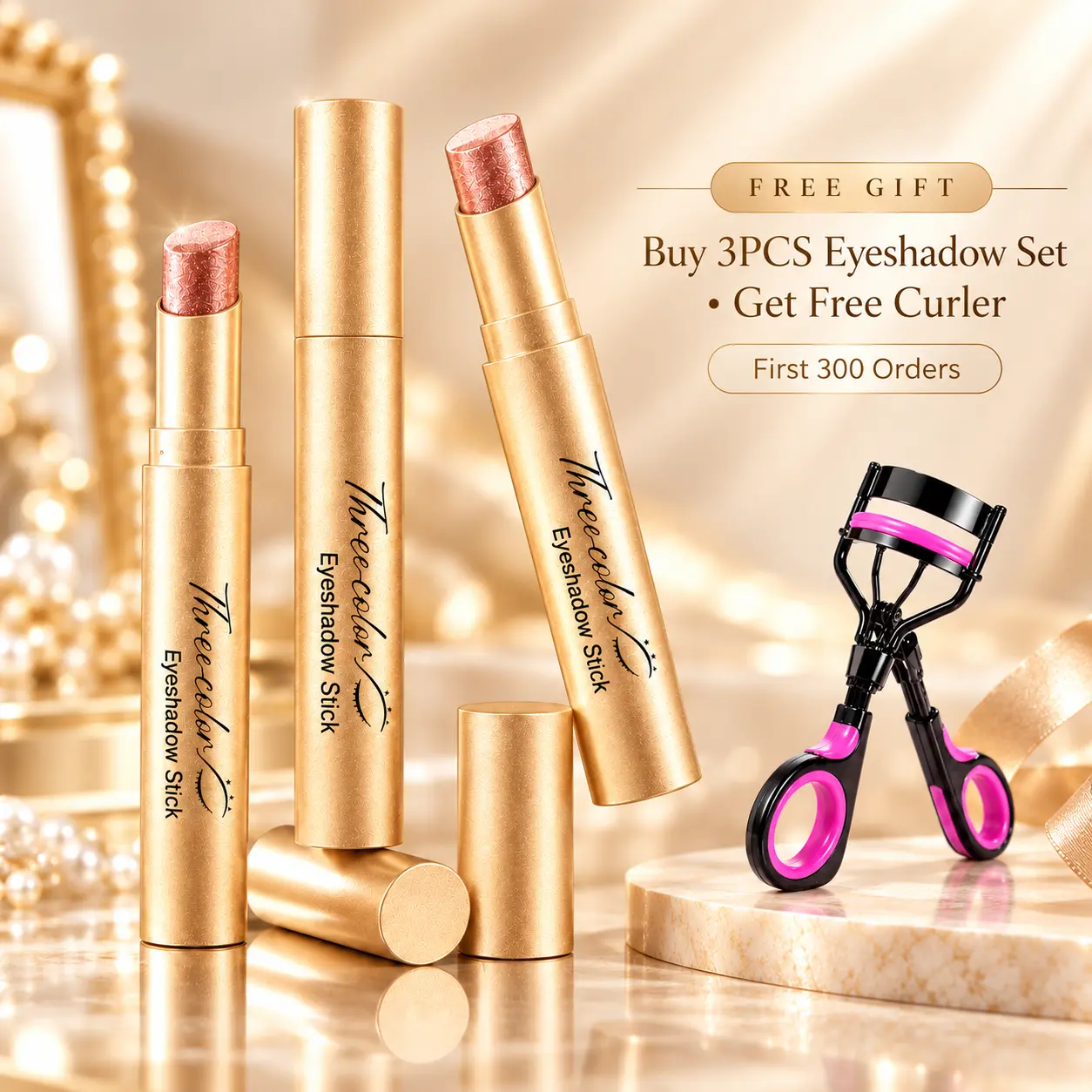 3PCS Tri-Color Gradient Eyeshadow Stick Cosmetic Set, 3-in-1 Creamy Shimmer Eye Shadow, Easy-to-Blend, Smooth Application, Natural Glitter Finish, Quick Eye Makeup for Beginners, Everyday & Party Looks,familyfun