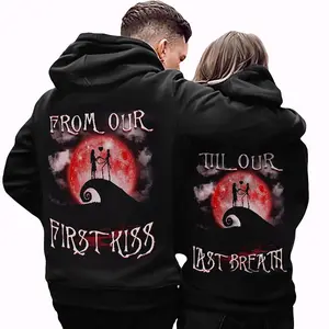 From Our First Kiss Till Our Last Breath Couple Hoodie,Jack And Sally Matching Couple Hoodie Outfits Love Graphic Tee Cotton Fabric Unisex Streetwear Trendy Top Gift For Couples