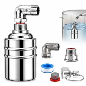 Stainless Steel Automatic Water Level Control Valve, 1/2" to 3/4" Float Valve Kit for Water Tanks, Livestock Troughs and Pools
