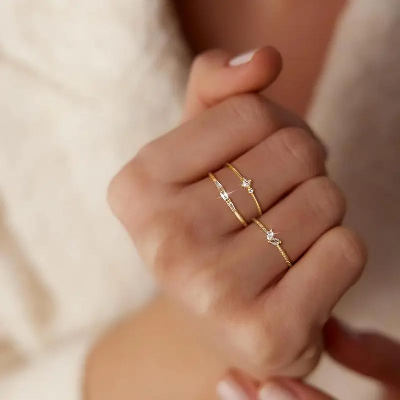 Women's Non Tarnish 3-Piece Thumb Ring Set - Tarnish Proof Jewelry, Dainty Thin Stackable Design, Dainty Look, Everyday Wear, Size 5, Valentine's Day Fashion Accessory
