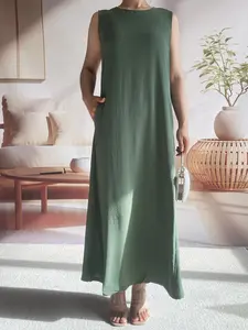 Women's Abaya Dress, Button Front Sleeveless Vest Style, Long Robe for Muslim Women, Dubai Ramadan Fashion, Modesty Muslim Clothing, Modest Islamic Clothing
