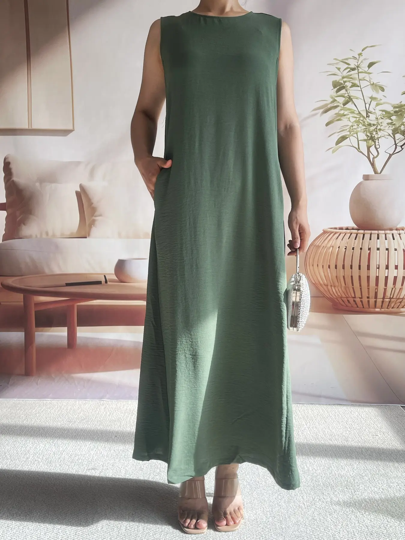 Women's Abaya Dress, Button Front Sleeveless Vest Style, Long Robe for Muslim Women, Dubai Ramadan Fashion, Modest Islamic Clothing