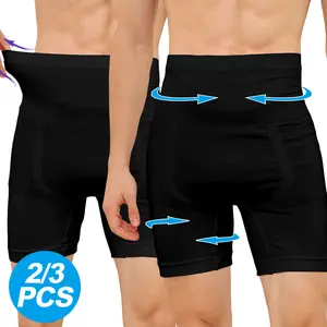 1/2/3PCS Men's Compression Shorts, Tummy Control Underwear, Thigh Slimmer - High Waist Body Shaper Shorts, Seamless Shapewear