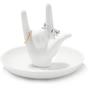 I LOVE YOU Hand Ring Holder Ring Dish Ceramic Jewelry Holder Dish Trinket tray for Rings Earrings Necklace Organizer, Engagement Wedding Ring Holder, Christmas Birthday Gifts (White)