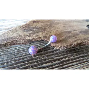 Custom Lengths Lavender Purple 5mm and 6mm Double Opals Belly Ring Christina VCH 14G (1.6mm) Piercing Opal Belly Ring Hood Piercing