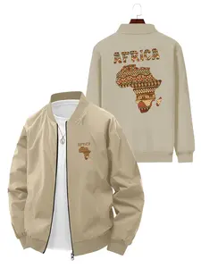Fashion Trendy Men's African Map Printed Jacket Long Sleeve for Daily Casual Outings and Wear Streetwear Jackets
