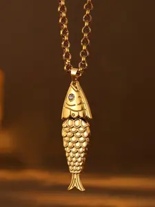 Fashion Fish Pendant Necklace, Lockbone Chain Jewelry, Unisex Party Accessory Gift, Synthetic Gemstone, Zinc Alloy Chain