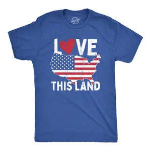 Mens Love This Land T Shirt Awesome Party Patriotic United States Flag Graphic Tee for Guys Mens Funny T Shirts Cool Vintage Fashion T-Shirt Gift Classic Menswear Patriotic Apparel for Men Novelty Tees for Guys Royal
