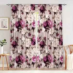 2 Piece Set Vibrant Floral Pattern Half-Blackout Curtains, Home Decoration Curtain, Fashion Home Decor Window Covering, Suitable for Living Room and Bedroom