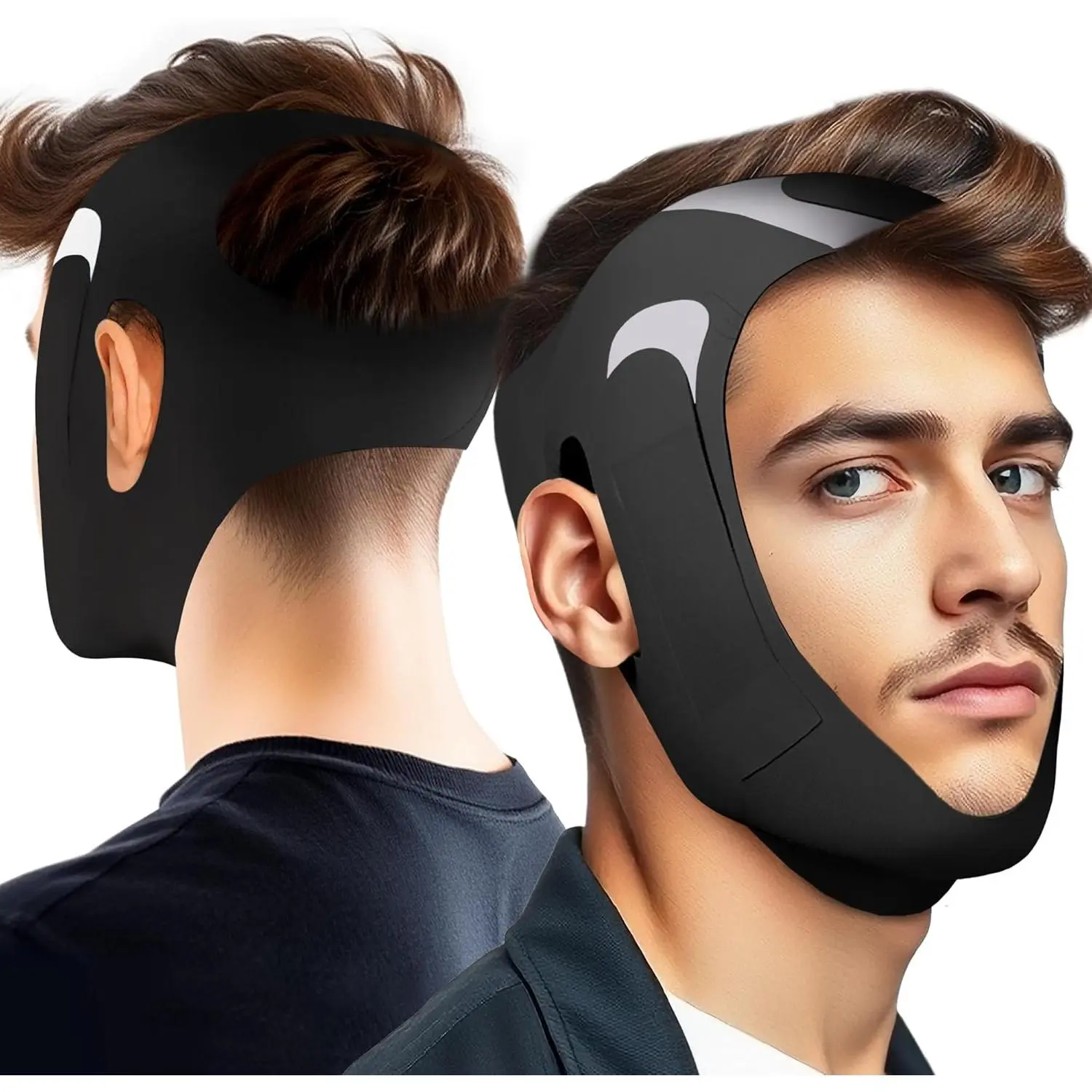 Anti-Snoring Chin Strap, Adjustable Chin Strap for Sleeping, Anti Snore Solution, Snoring Stopper, Chin Strap for Mouth Breathing Prevention (Black) Facial Comfort