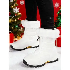 Women’s winter comfortable soft fur zip-up boots, warm outdoor snow boots, mid-calf non-slip hiking mountain boots, sporty style, cute winter boots