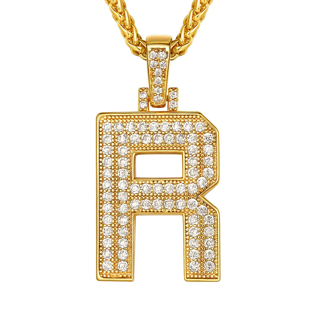 U7 Initial Number Pendant Necklace Zirconia A-Z Letters Pendant Necklace for Mens Womens
