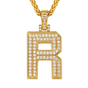 U7 Initial Number Pendant Necklace Zirconia A-Z Letters Pendant Necklace for Mens Womens