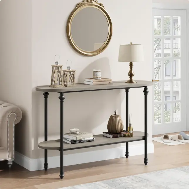 Console Table, 43.3" Entryway Table with Storage, 2 Tier Sofa Table with Metal Frame and MDF, Behind Couch Table for Living Room, Hallway, Entryway-Grey
