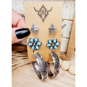 Set of 3 Western Turquoise Earrings