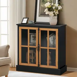 Phivilla White Accent Cabinet with 2 Doors Kitchen Storage Cabinet Glass Doors Modern Buffet Cabinet for Dining Room Living Room Furniture Shelves Design Interior