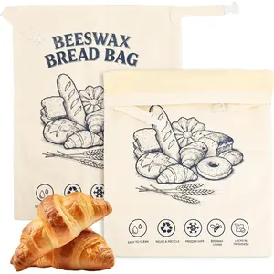 2 Pack  Beeswax Bread Bags for Sourdough Homemade Bread, Large 17x13 Inch Linen Bread Storage Bags, Freezer Safe  Storage Cloth Bag to Keep Bread
