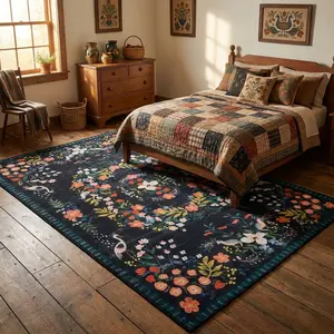 Vintage Floral Area Rug - Luxurious Boho Living Room Carpet, Soft comfortable rug with floral pattern,  Non-slip area rug, Easy to clean machine washable, Suitable for living room, bedroom, study, lounge, kitchen, bathroom,room decor