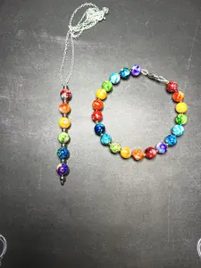 Plastic Rainbow Planet Beaded Vertical Pendant and Bracelet