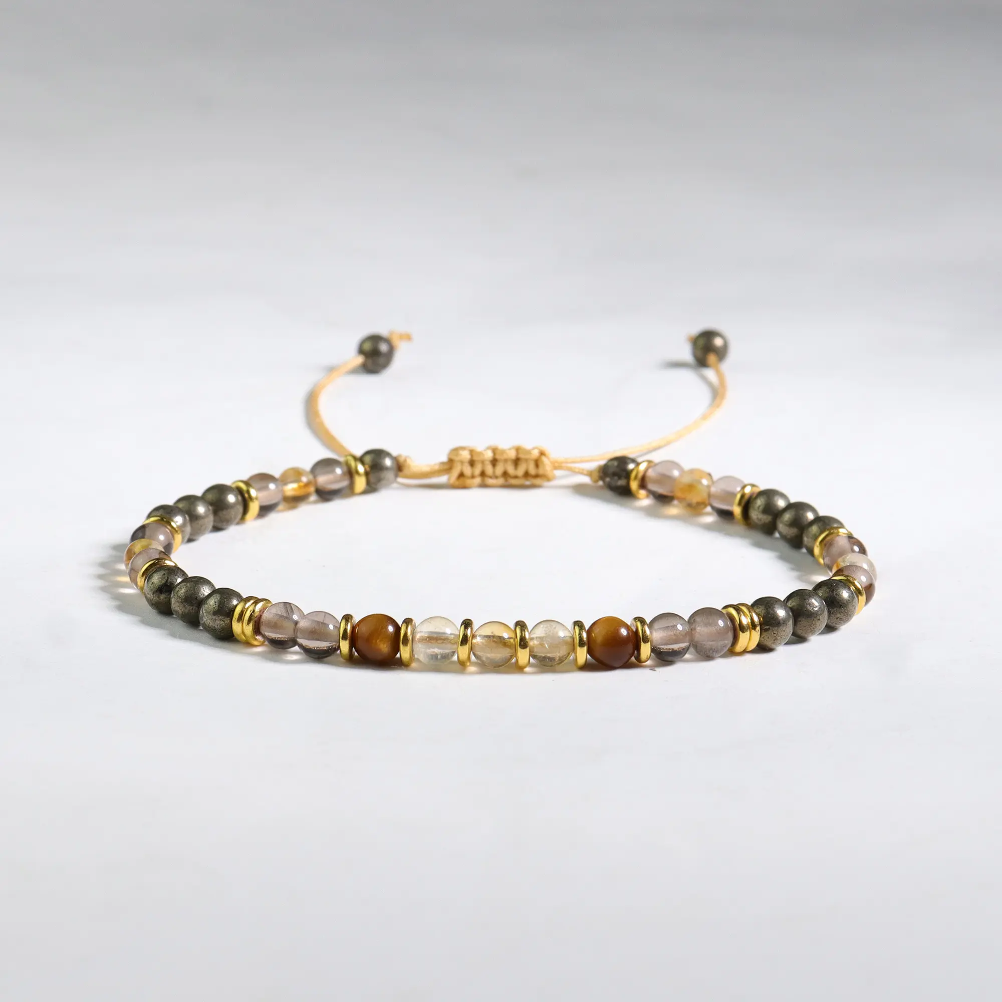 Women's Natural Crystal Stone Bead Bracelet - Citrine, Smoky Quartz, Tiger Eye, Pyrite - Citrine Bracelets & Bangles for Abundance, Stability, Confidence - Gifts for Women
