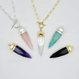Goddess Gemstone Pendulum Necklace - Select Your Crystal - 18" Silver or Gold Paperclip Chain - FREE Programming Guide & Dowsing Board for Adults