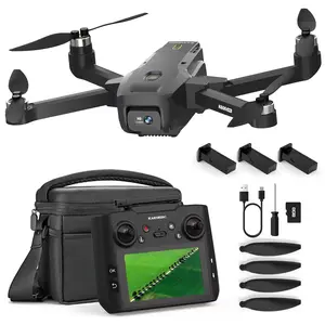 Karuisrc K600GPS 5G Drone with One-Touch Takeoff Function 3 Batteries Optical Flow Positioning Long Battery Life Screen Remote Controller Grey Quadcopter