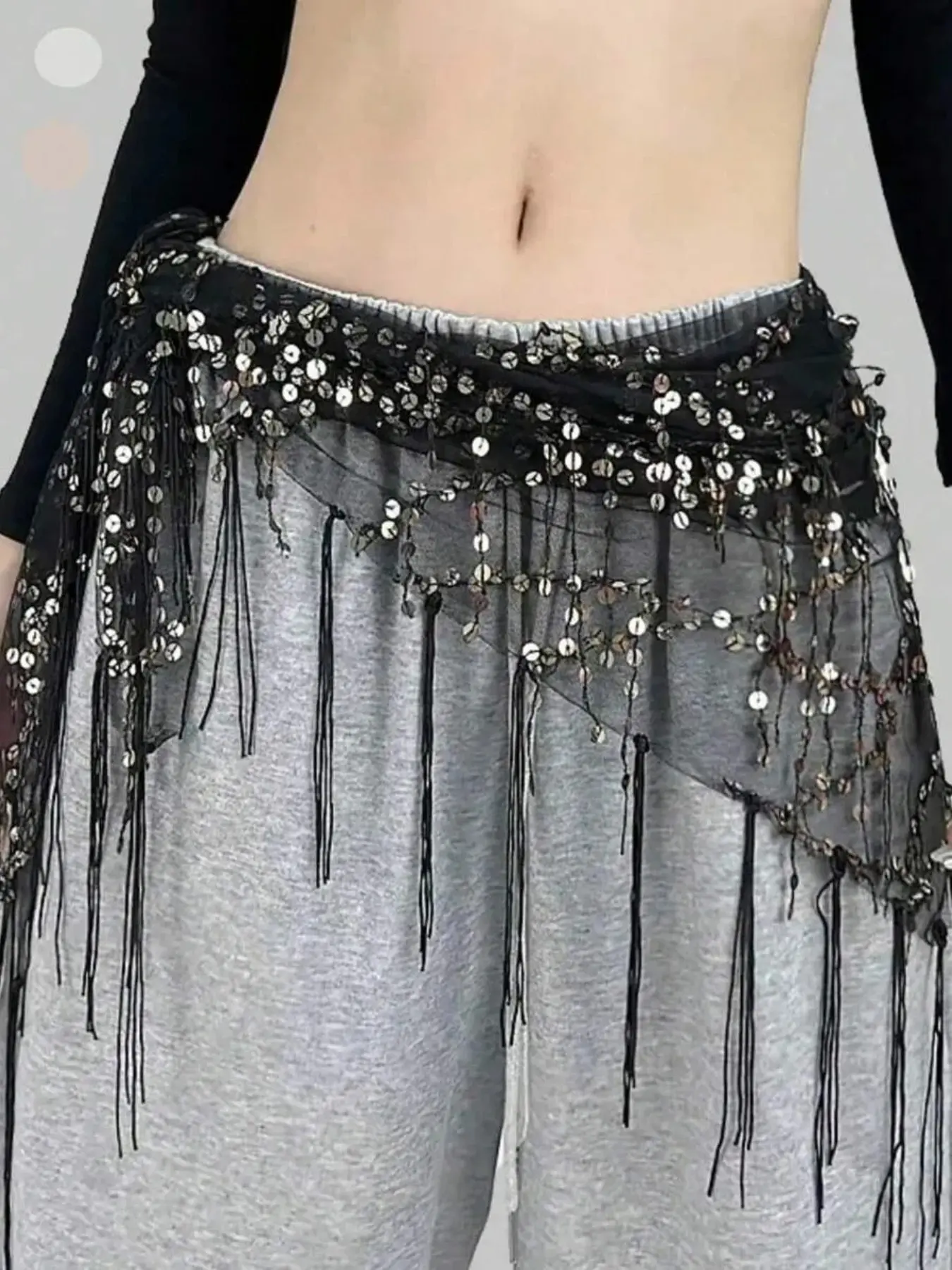 Women's Dance Sequin Fringe Waist Chain, Triangle Scarf Design, Sparkling Dynamic Style, Perfect for Jazz Belly Dance Performances, Accessories