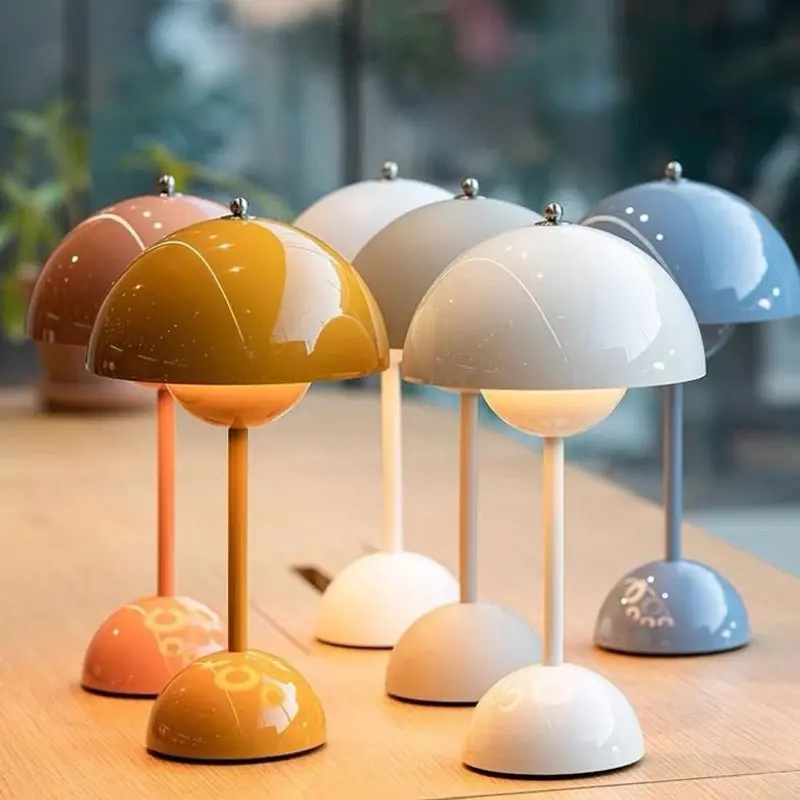 Modern LED Mushroom Table Lamp Set, Rechargeable Touch Control, Adjustable Dimming, Bedside Night Light for Living Room & Dining, Dimmable Desk Light