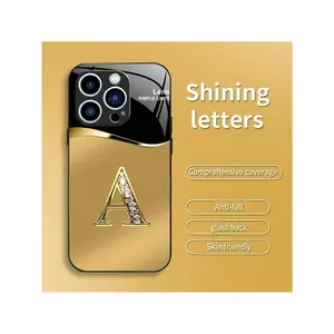 Suitable For [ 14 Pro Max] New High-End Gold Letter Glass Mobile Phone Case New Business Simple Metal Paint Electroplated Glass Mobile Phone Case Affordable Anti-Fall And Anti-Fingerprint 995