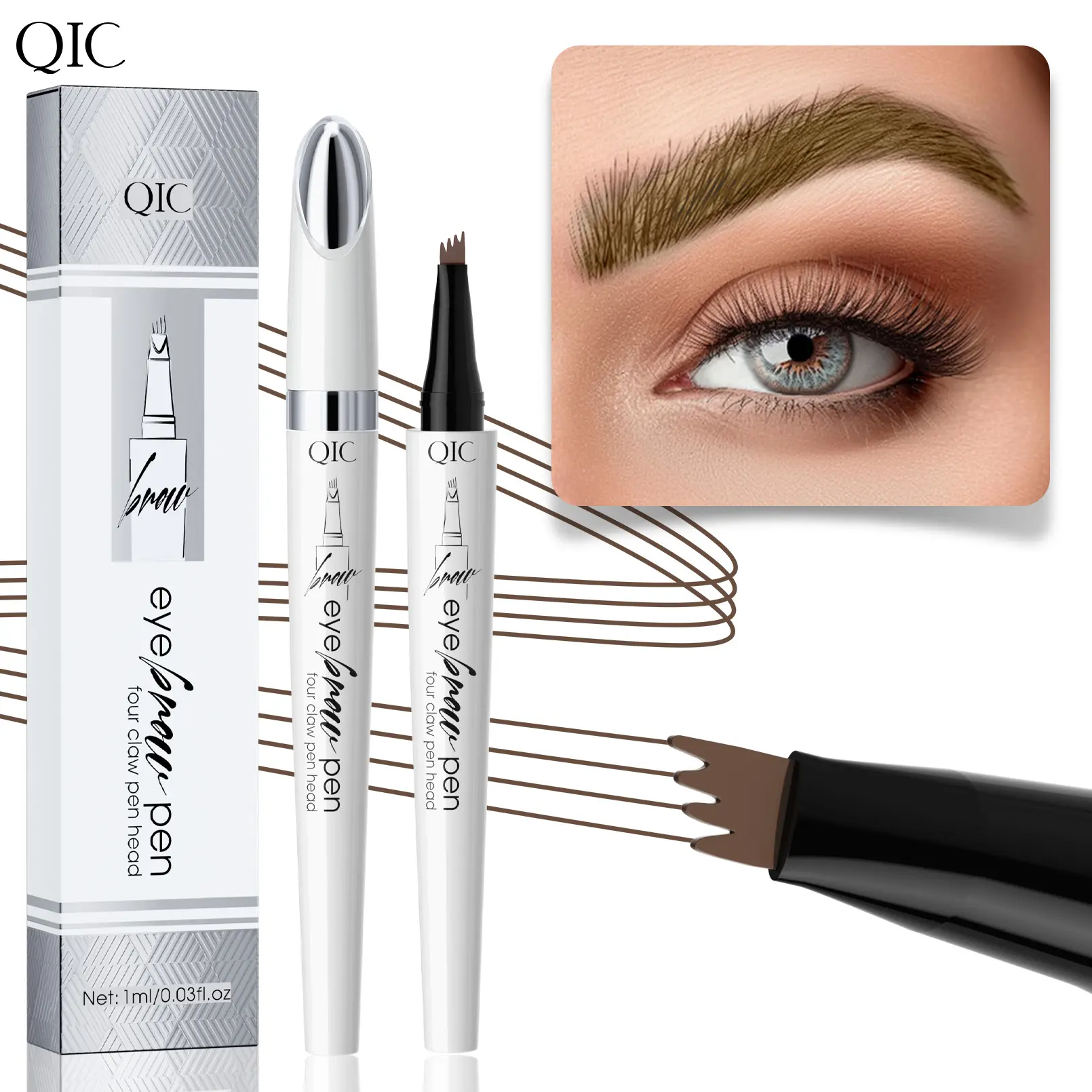 Women's Waterproof Eyebrow Pen with Micro-Fork ultra-fine Tip Applicator, color choice 1 Box Long-Lasting Easy-to-Use brows Makeup Product with Natural Clear Thickening Effect