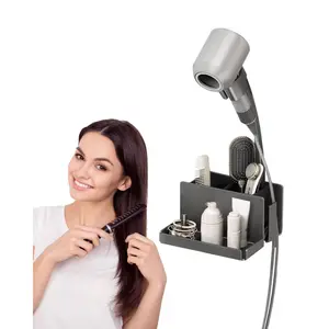 Hair Tool Organizer Wall Mounted - Hair Dryer Holder for Bathroom, Adjustable and Hands-Free Blow Dryer Holder for Convenience(Grey) Installation Racks
