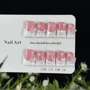 10pcs high-end Pink girl style, hand-painted carved, three-dimensional butterfly, heart, fine sparkling dot diamond handmade fake