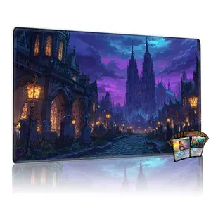 Gothic Cemetery Night Scene MTG Playmat - 12x24inch Non-Slip, Ideal for TCG/ MTG Card Game Enthusiasts, Family Gathering, Gift for Game Lovers