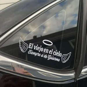 El Viejo En El Cielo Vinyl Decal - Inspirational Quote with Angel Wings Design for Car or Laptop