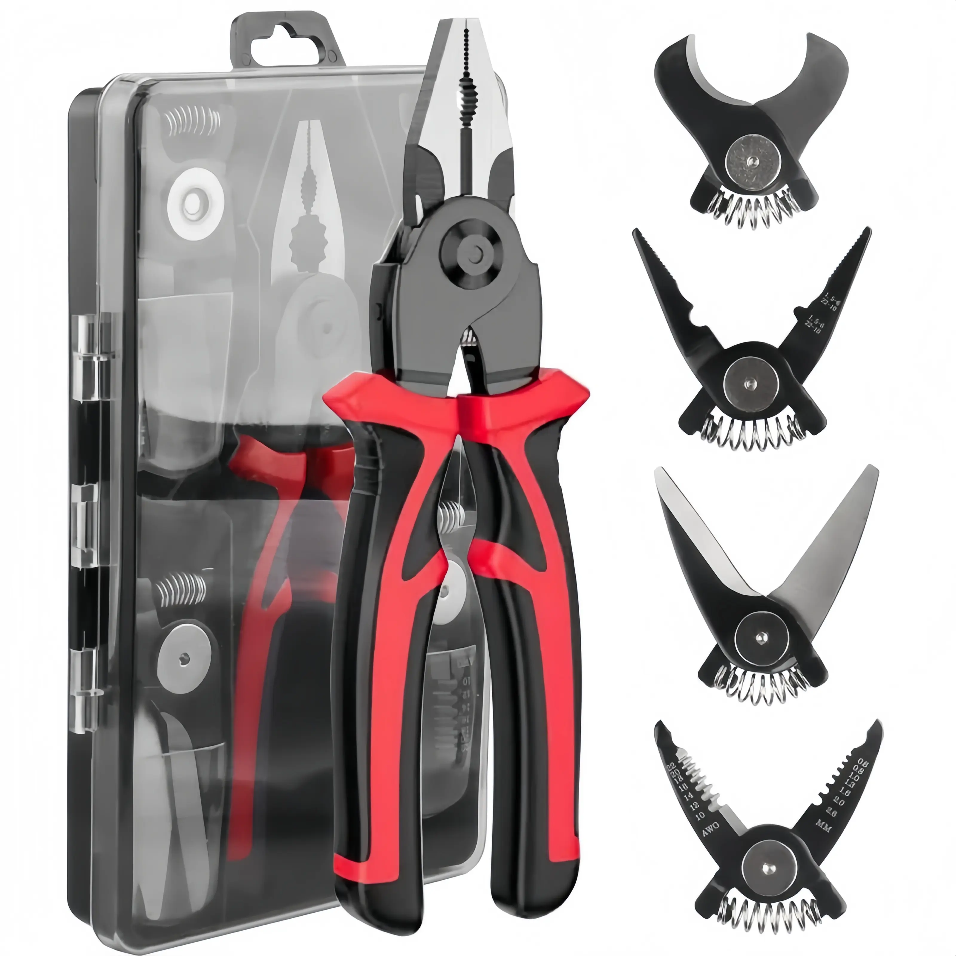 5 in 1 Multifunctional Plier Set Interchangeable Wire Stripper Crimper Heavy Duty Cable Cutter Sheet Metal Shears Hand Tool Kit with Storage Case
