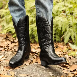 Vintage High-Top Men's Cowboy Boots - proof, Slip-On, Pointed Toe, Striped Design, PU Upper, Fabric Lining, Rubber Sole Walking Shoes Footwear