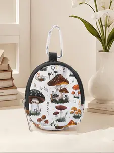 Mushroom Pattern Mini Wallet, Lightweight Zipper Coin Purse with Hook Clip, Earphone Key Bag, Unisex Casual Style, All Seasons, Wallet And Charm