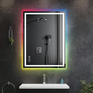 28"X36" RGB LED Bathroom Mirror, Over Sink Vanity Mirror, Anti-Fog, Dimmable, RGB Backlit + Front Lighted, Bathroom Vanity Mirror for Wall, Memory Function, Tempered Glass