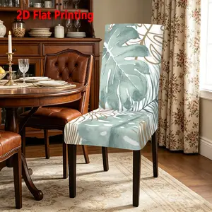 2/4/6PCS Dining Chair Covers, Bohemian Tropical Monstera Printed Stretch Chair Covers, Full Enclosed Household Dining Chair Covers, Wear-resistant Universal Chair Protective Covers, Easy Removable & Washable Fabric Chair Slipcovers, 2D Flat Printing