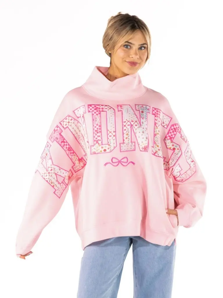Simply Southern Kindness Mock Neck Pullover Crew Oversized Sweatshirt