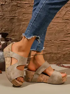 Women's Hollow Out Dual Strap Thick Sole Slippers, Boho Artistic Style, Commuter Versatile Height Increasing Platform Shoes, Flatform