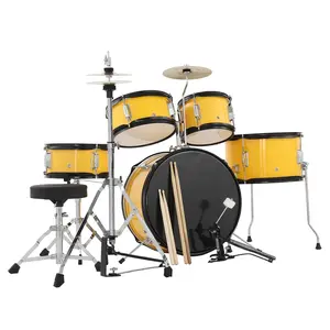 5 Piece Kids Drum Set with Tom,Cymbal, Youth Junior Drum Kit with Hi-Hat, Pedal, Drumsticks and Seat for Beginner, Teens,Yellow Percussion Instrument