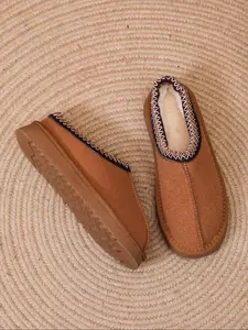 Large Size Couple Colorblock Fleece Home Shoes, Winter Warm Anti-Slip Fur Boots, Unisex Casual Outdoor Cotton Shoes, House Slippers, One-Step Easy Wear,Gifts For Women