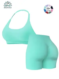 Women's Halter Neck Workout Set | Supportive Sports Bra & Workout Shorts | High-Impact Support for Running & Fitness | Sporty Style Outfits | Sport High Waist