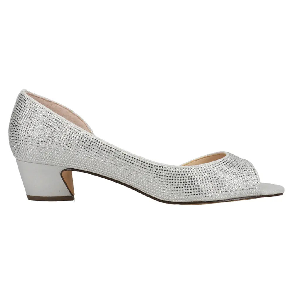 Nina Womens Rossie Metallic Peep Toe Evening Pumps Dress Casual Low Heel 1-2" - Silver