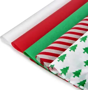 Christmas Tissue Paper Gift Wrapping Paper, 120 Sheets, 13.5" X 19.5", White, Red, Green, Red Stripe, Christmas Trees Design