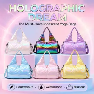 Pink Iridescent Sports Bag for Women, Lightweight Gym Bag, Yoga Travel Duffel Tote with Multi-Way Carry