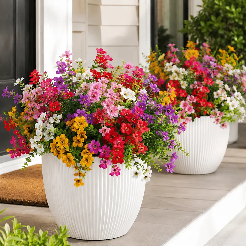 Summervibes 6-Color Bundle Artificial Faux Flowers Set, 6/12pcs UV-Resistant Fade-Proof Colorful Synthetic Decorative Low-Maintenance Blooms Mixed Arrangement for Home, Party Decor